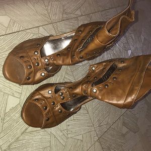 Brown leather high heels